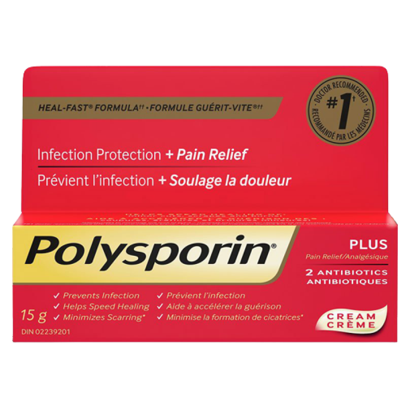 Polysporin Plus - Cream Pain Relief + 2 Antibiotics - 15 g