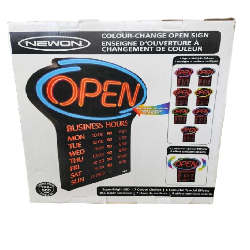 Newon LED OPEN Sign with Programmable Business Hours and Flashing Effects