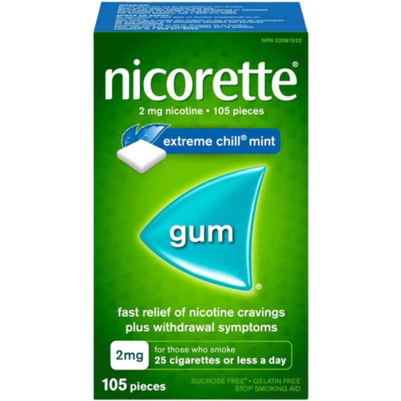 Nicorette Gum, Nicotine 2 mg, Extreme Chill Mint 105/pk