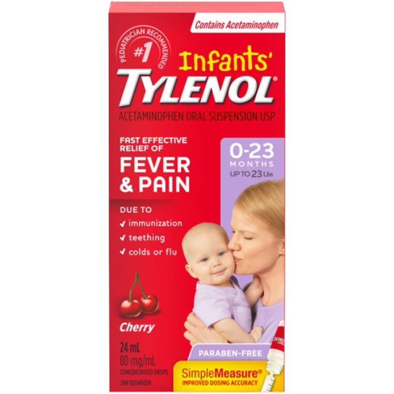 Tylenol  Infants' Medicine, Fever & Pain Drops, Dye Free Cherry 80mg 24 ml