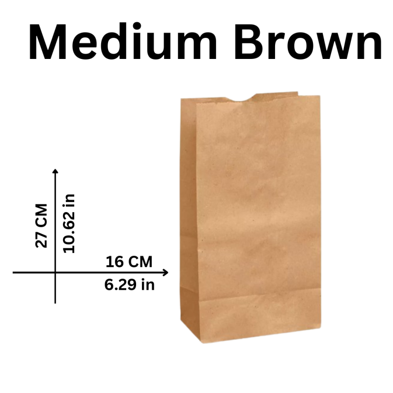 Paper Bags - Brown Medium 500 pcs -8lb-15.9 L x 9.2 W x 31.8 H (cm) - 6.29 L x 3.62 W x 12.51 H (in)