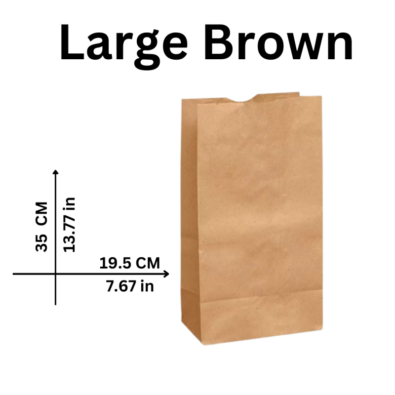 Paper bags - Brown Large 500 pcs - 14lb - 19.5 L X 12 W X 35 H (cm) 7 - 1/2" X 4 - 3/4" W X 13