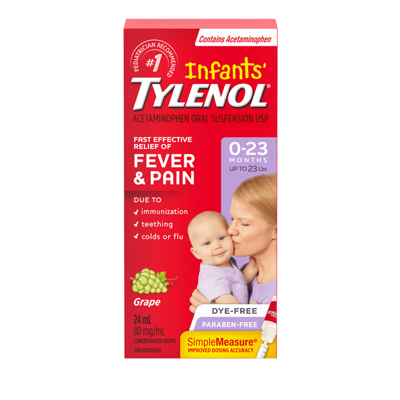 Tylenol  Infants' Medicine, Fever & Pain Drops, Dye Free Grape 80mg 24 ml