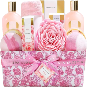 Gift - Spa Luxetique Pink Spa Gift Basket, 12 Piece Bath Set