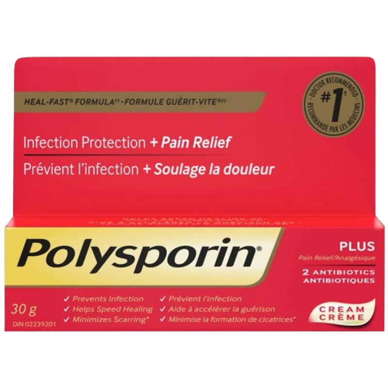 Polysporin Plus - Cream Pain Relief + 2 Antibiotics - 30 g