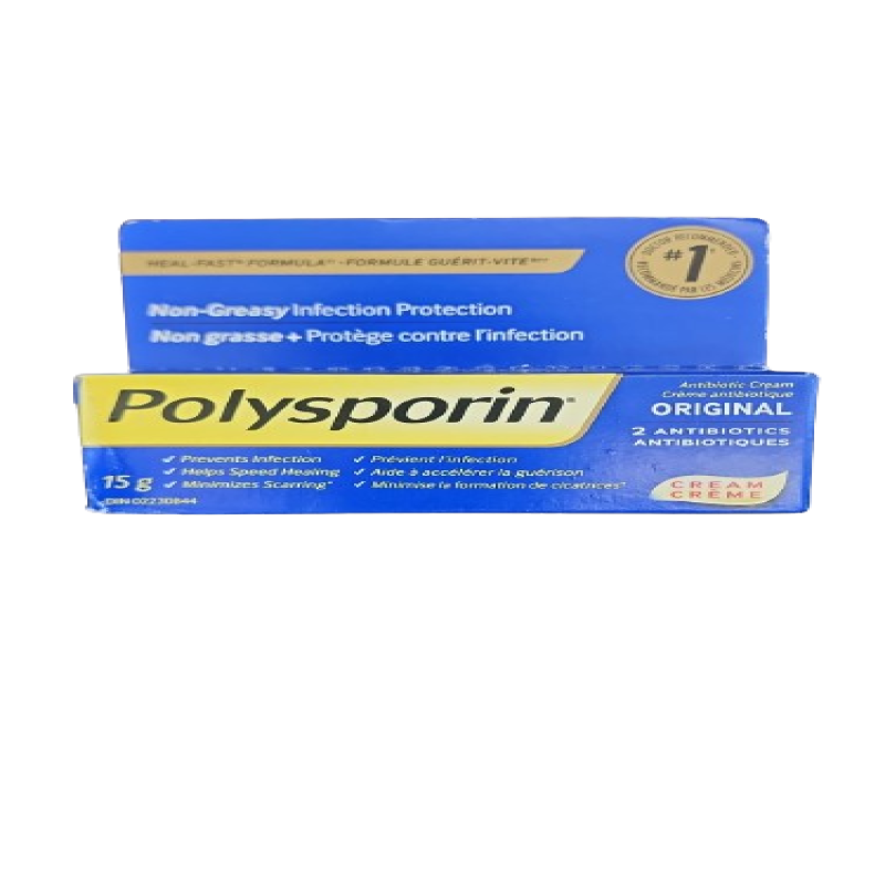 Sale - Polysporin Original Cream + 2 Antibiotics - 15 g *Damage Box* - Exp: 12/24