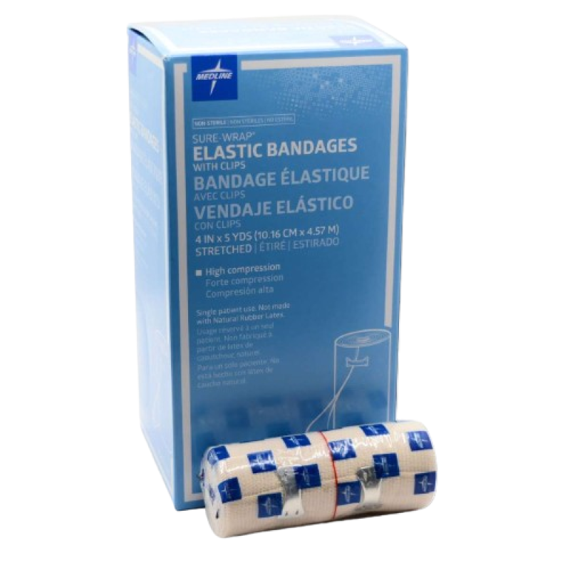 Sure-Wrap Elastic Bandages with Clips 4"x 5 yds [10 Beige Rolls / Box]