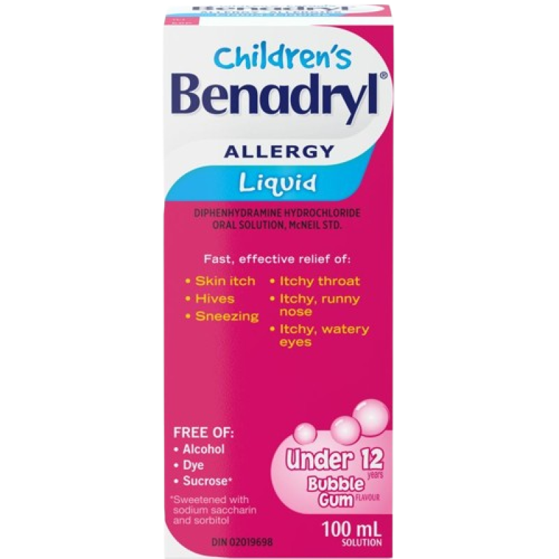 Allergies - Benadryl  LIQ CHILD 6.25MG/5ML BUBBLE GUM 100ML