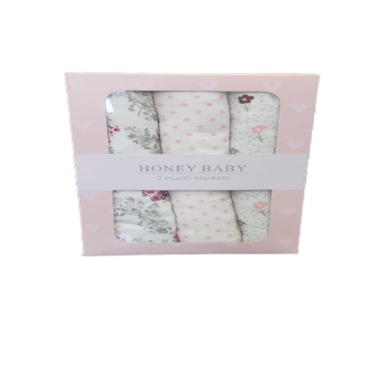 Honey Baby 3 muslin blankets (Pink)