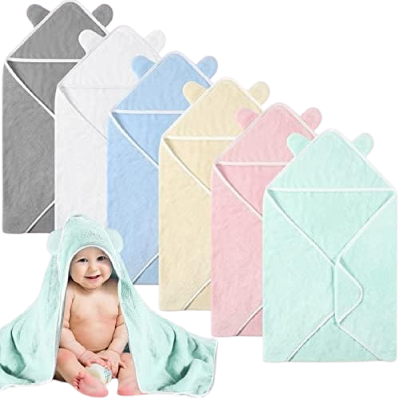 Honey Baby Hooded Towel Pack of 6 - Soft Face Cloths for Newborn Boys and Girls