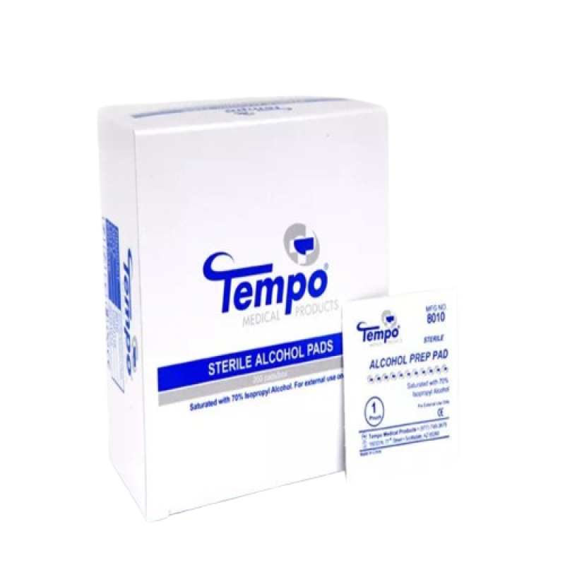 Tempo Individually Wrapped 70% Alcohol Swabs Prep Pads  - 200 pads